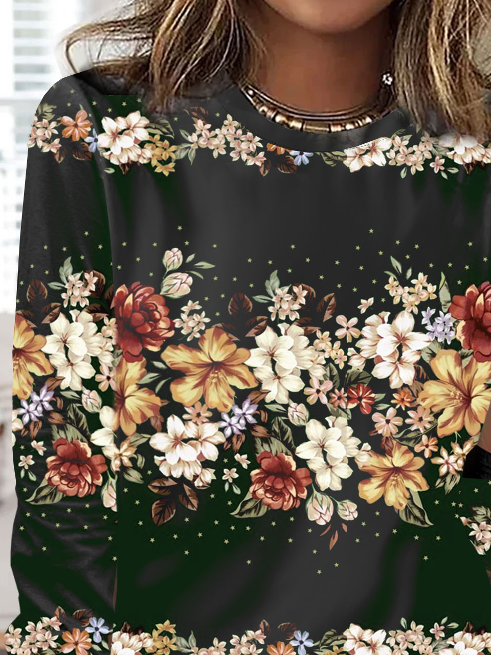 Floral printed round neck casual T-shirt