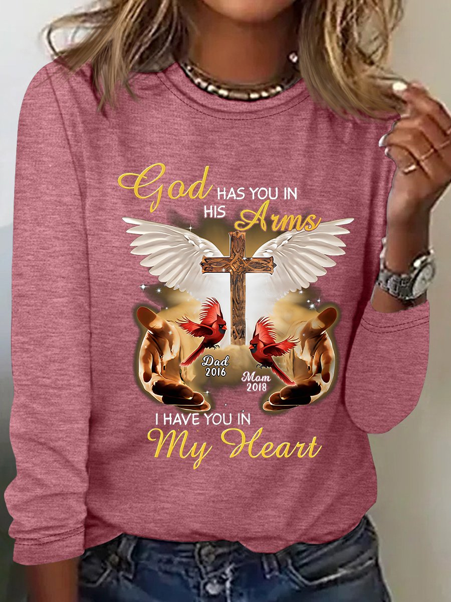 God Has You In His Arms, I Have You In My Heart Custom Cardinal Memorial Casual Long Sleeve Shirt