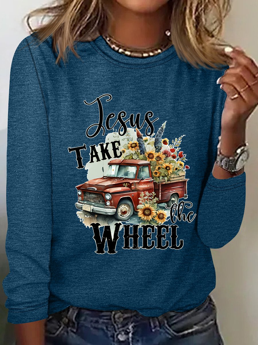 Jesus Take The Wheel Casual Long Sleeve Shirt