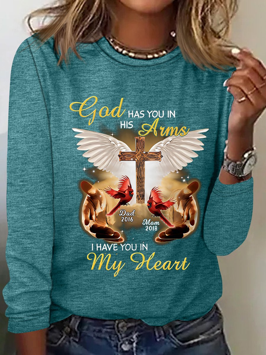 God Has You In His Arms, I Have You In My Heart Custom Cardinal Memorial Casual Long Sleeve Shirt