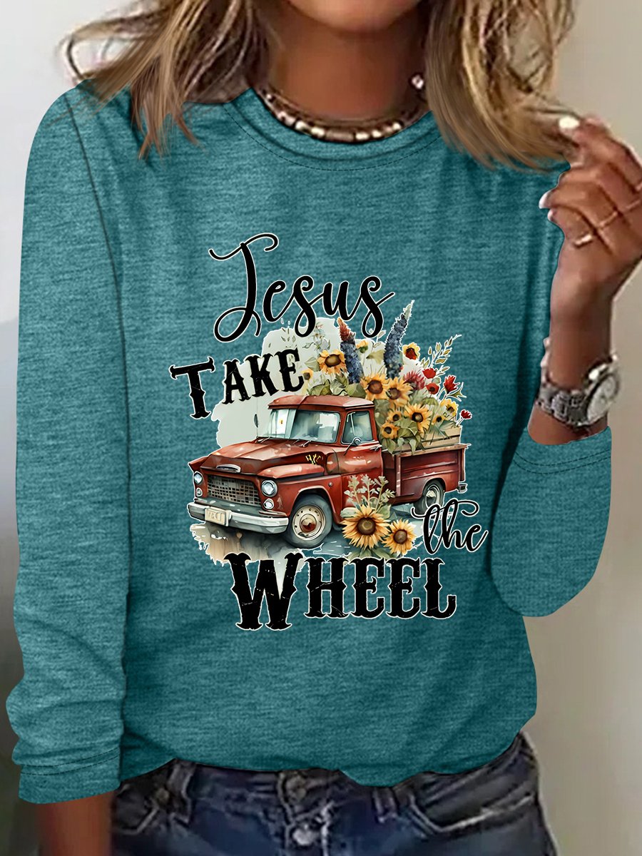 Jesus Take The Wheel Casual Long Sleeve Shirt