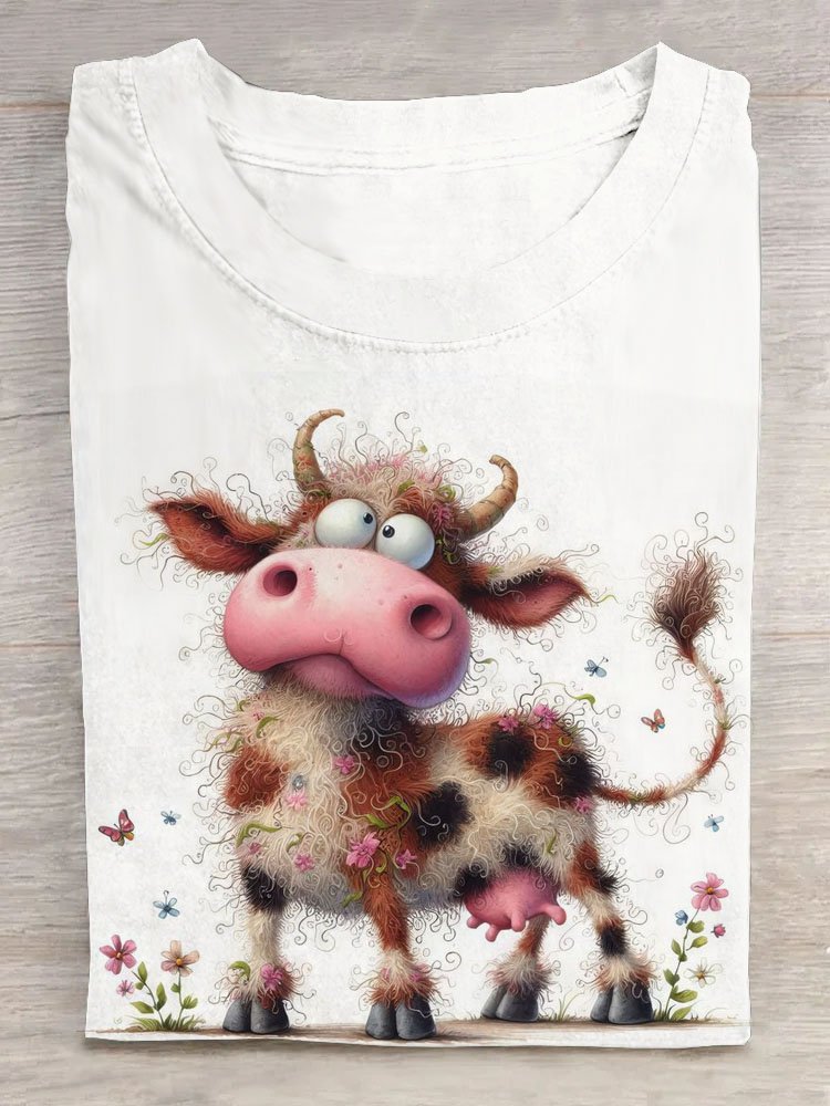 Funny cow print round neck T-shirt