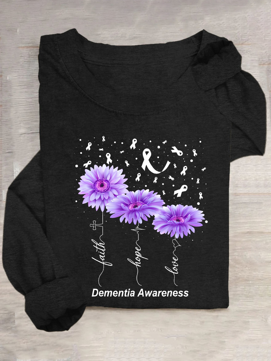 Women's Faith Hope Love Alzheimer's Awareness Print Casual Long Sleeve Shirt