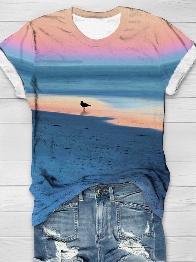 Crew Neck The Sea Casual Loose T-Shirt