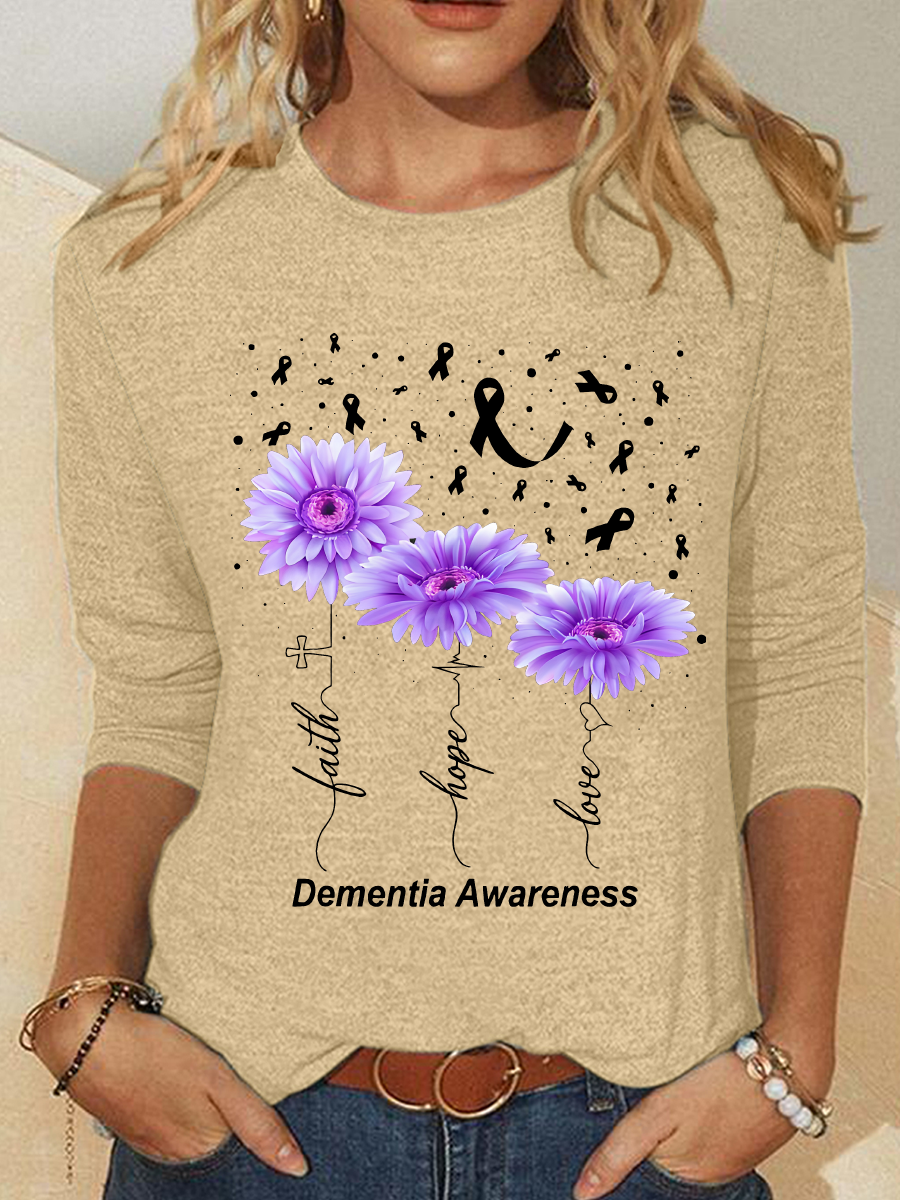 Women's Faith Hope Love Alzheimer's Awareness Print Casual Long Sleeve Shirt