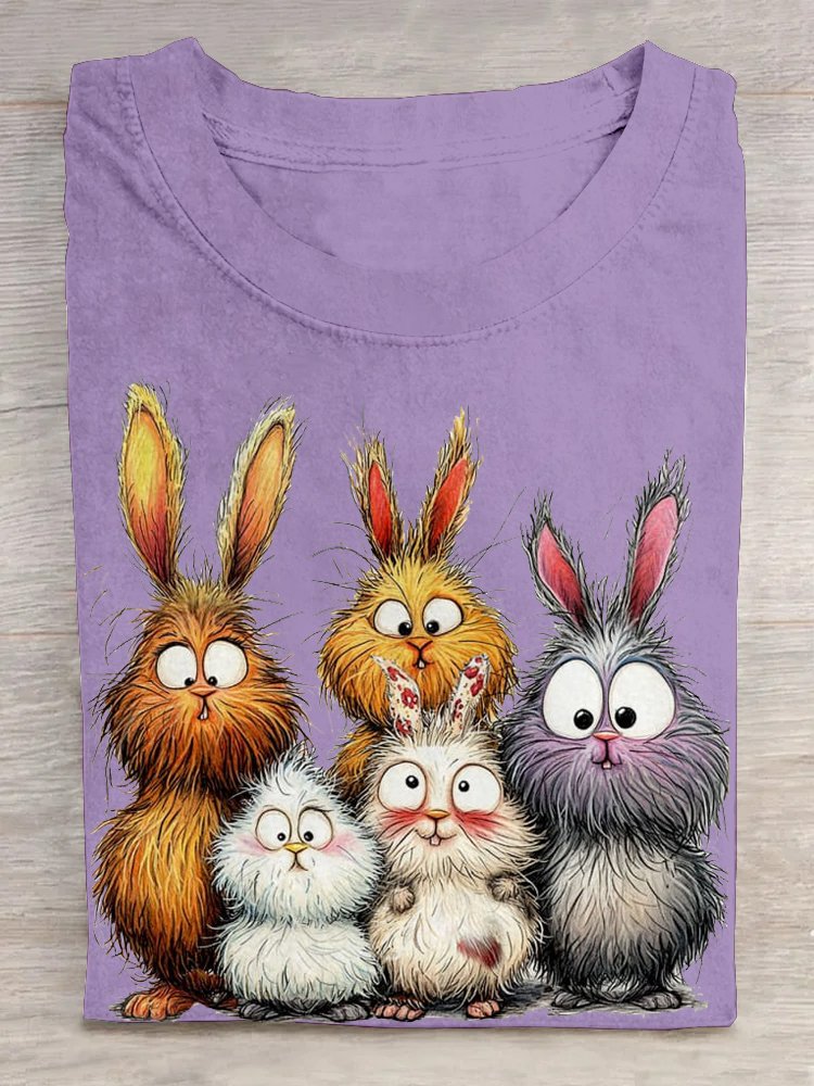 Crew Neck Rabbit Cotton Casual T-Shirt