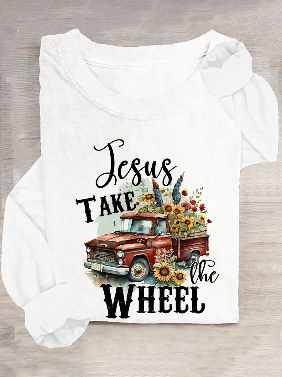 Jesus Take The Wheel Casual Long Sleeve Shirt