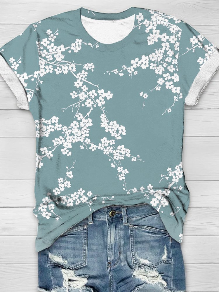 Jersey Floral Casual Crew Neck T-Shirt