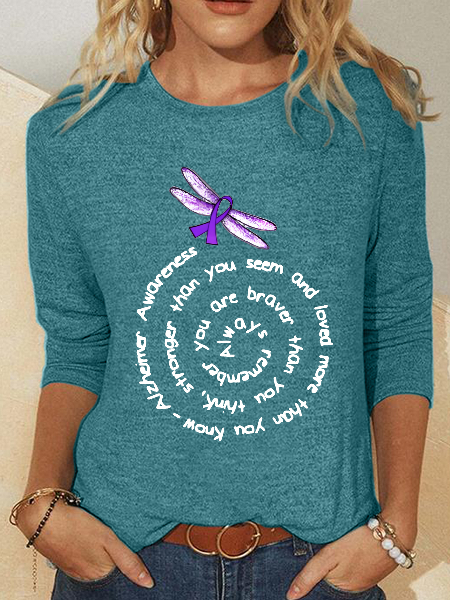 Alzheimers Awareness Memories Matter Brain Flowers Casual Long Sleeve Shirt