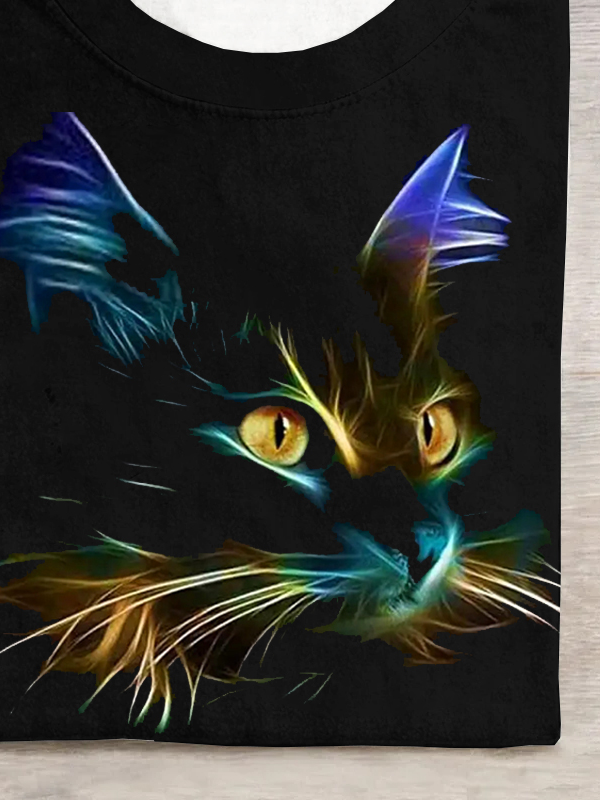 Crew Neck Jersey Casual Cat T-Shirt