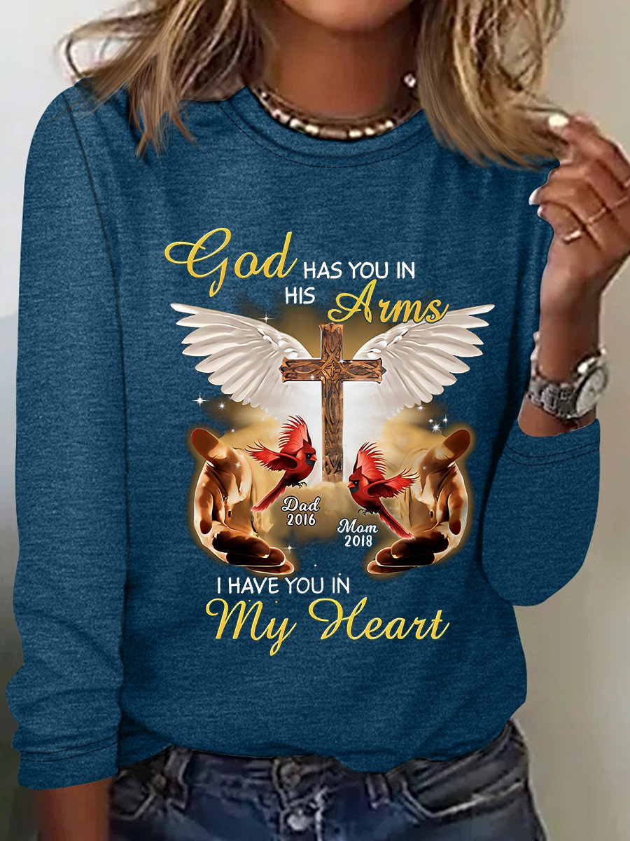 God Has You In His Arms, I Have You In My Heart Custom Cardinal Memorial Casual Long Sleeve Shirt