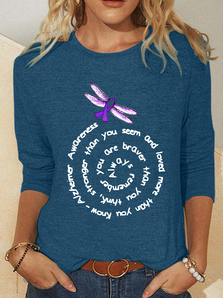 Alzheimers Awareness Memories Matter Brain Flowers Casual Long Sleeve Shirt