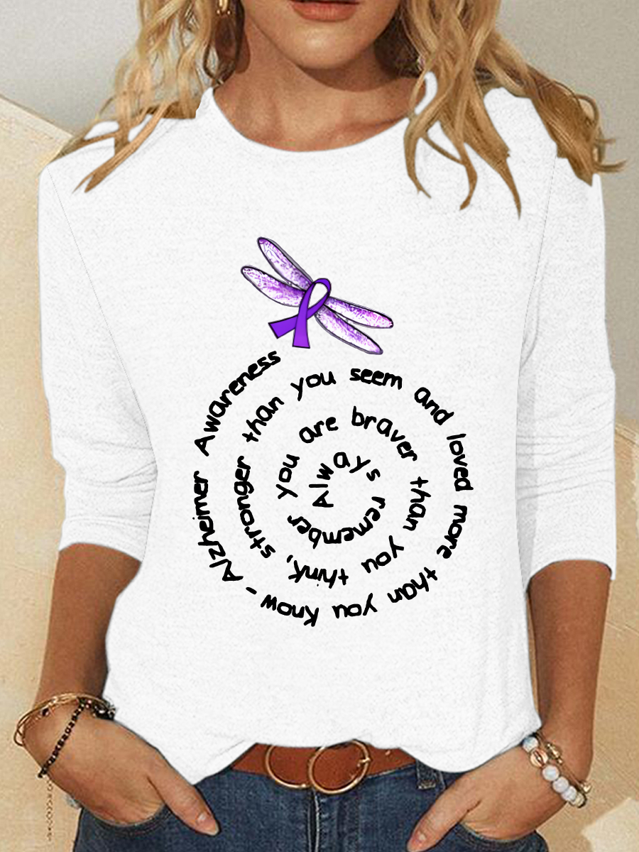 Alzheimers Awareness Memories Matter Brain Flowers Casual Long Sleeve Shirt