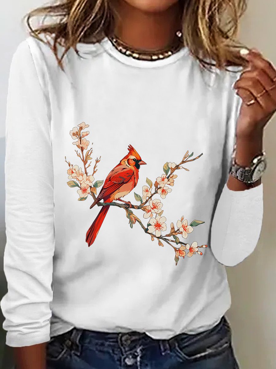 Cardinal Bird Casual Long Sleeve Shirt