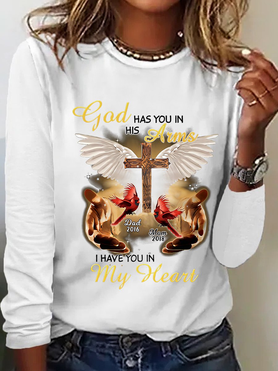 God Has You In His Arms, I Have You In My Heart Custom Cardinal Memorial Casual Long Sleeve Shirt