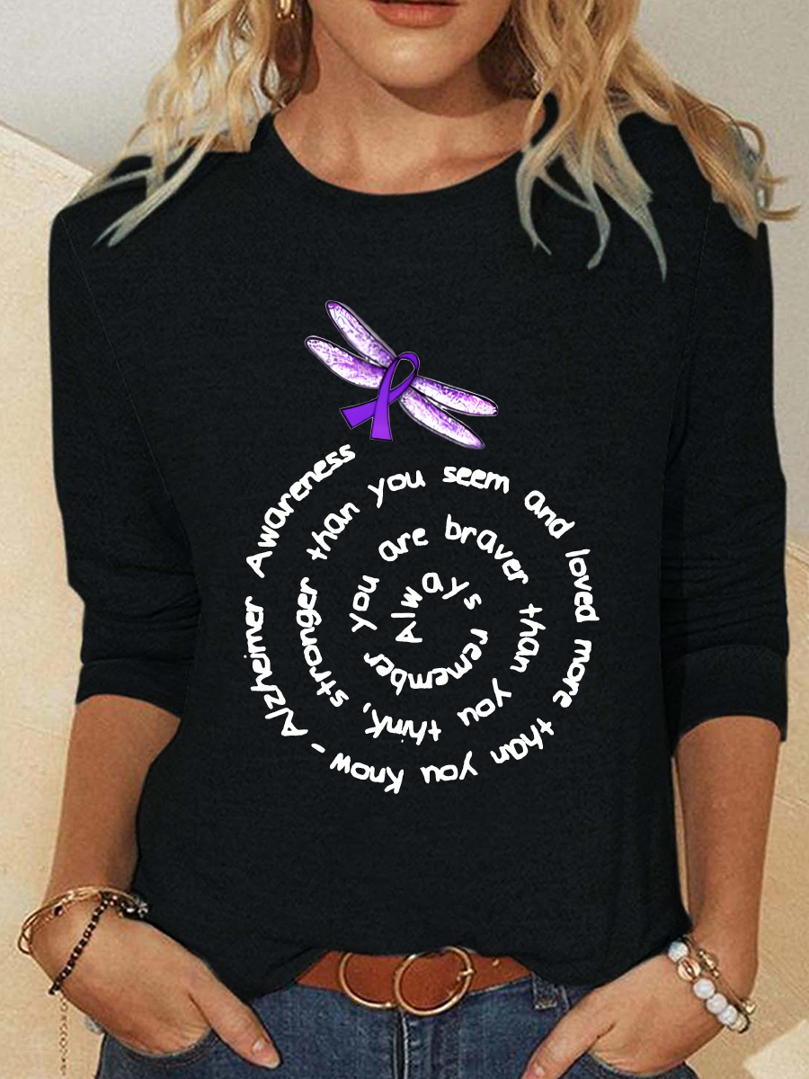 Alzheimers Awareness Memories Matter Brain Flowers Casual Long Sleeve Shirt