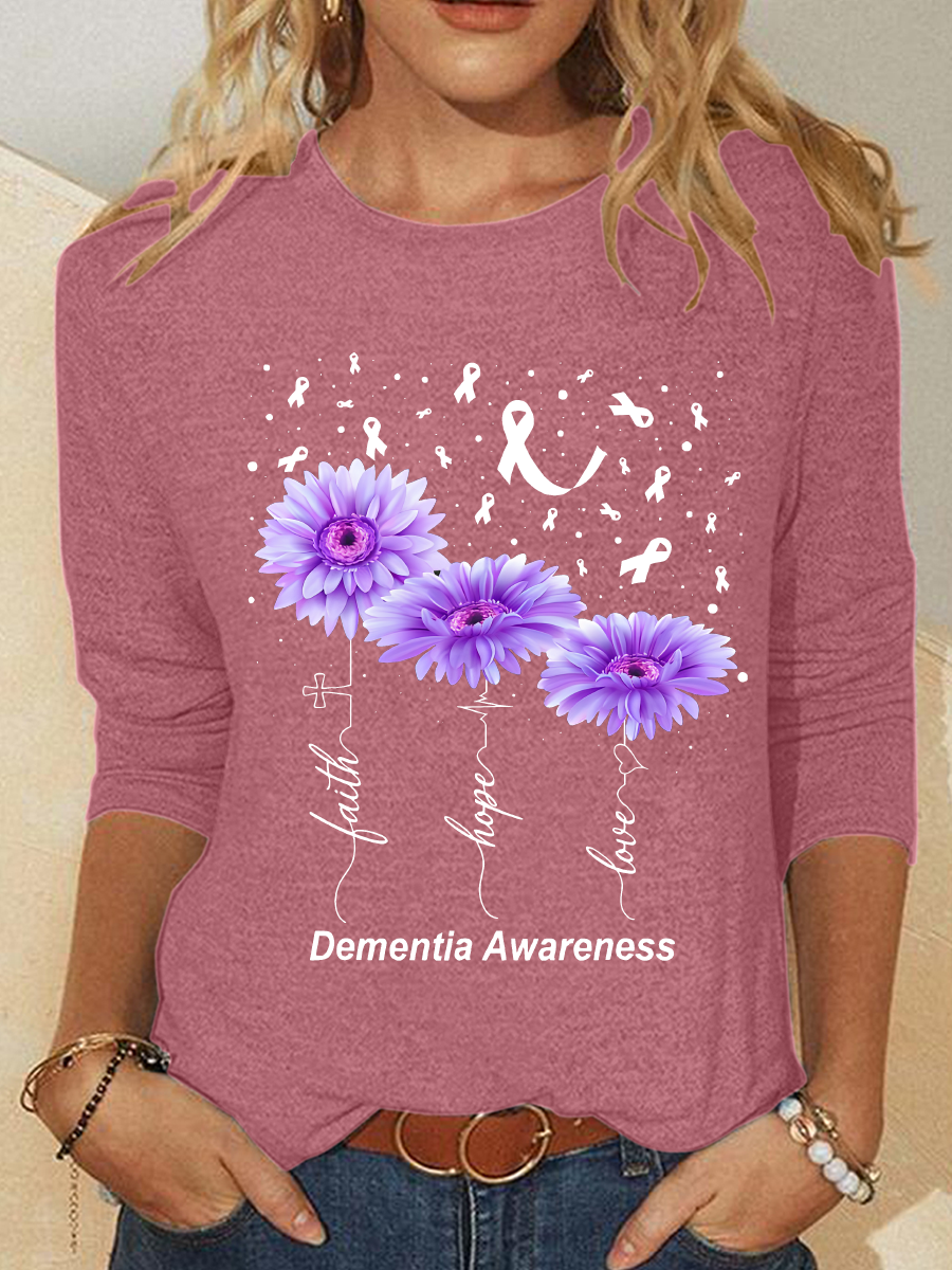 Women's Faith Hope Love Alzheimer's Awareness Print Casual Long Sleeve Shirt