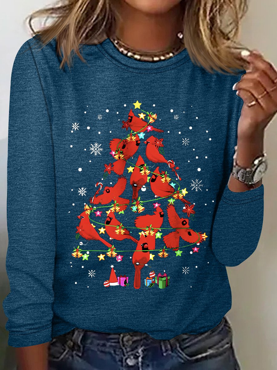 Cardinal Bird Christmas Casual Long Sleeve Shirt