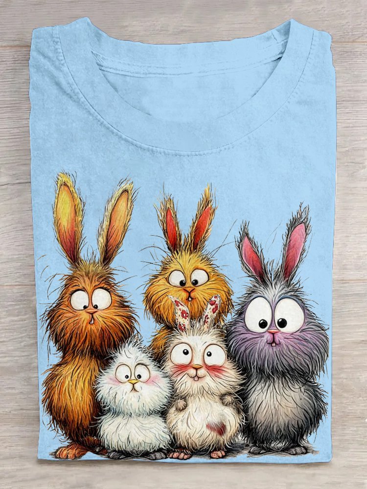 Crew Neck Rabbit Cotton Casual T-Shirt