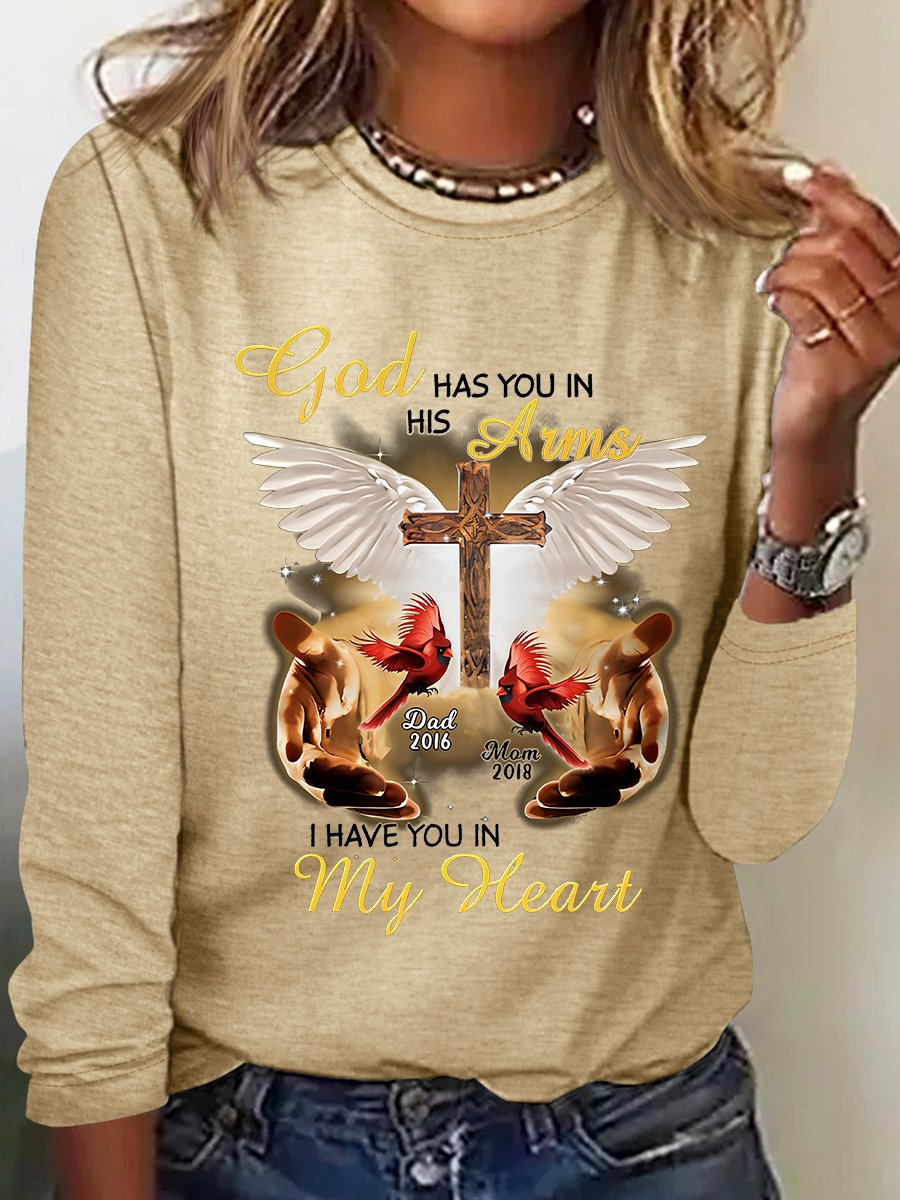 God Has You In His Arms, I Have You In My Heart Custom Cardinal Memorial Casual Long Sleeve Shirt