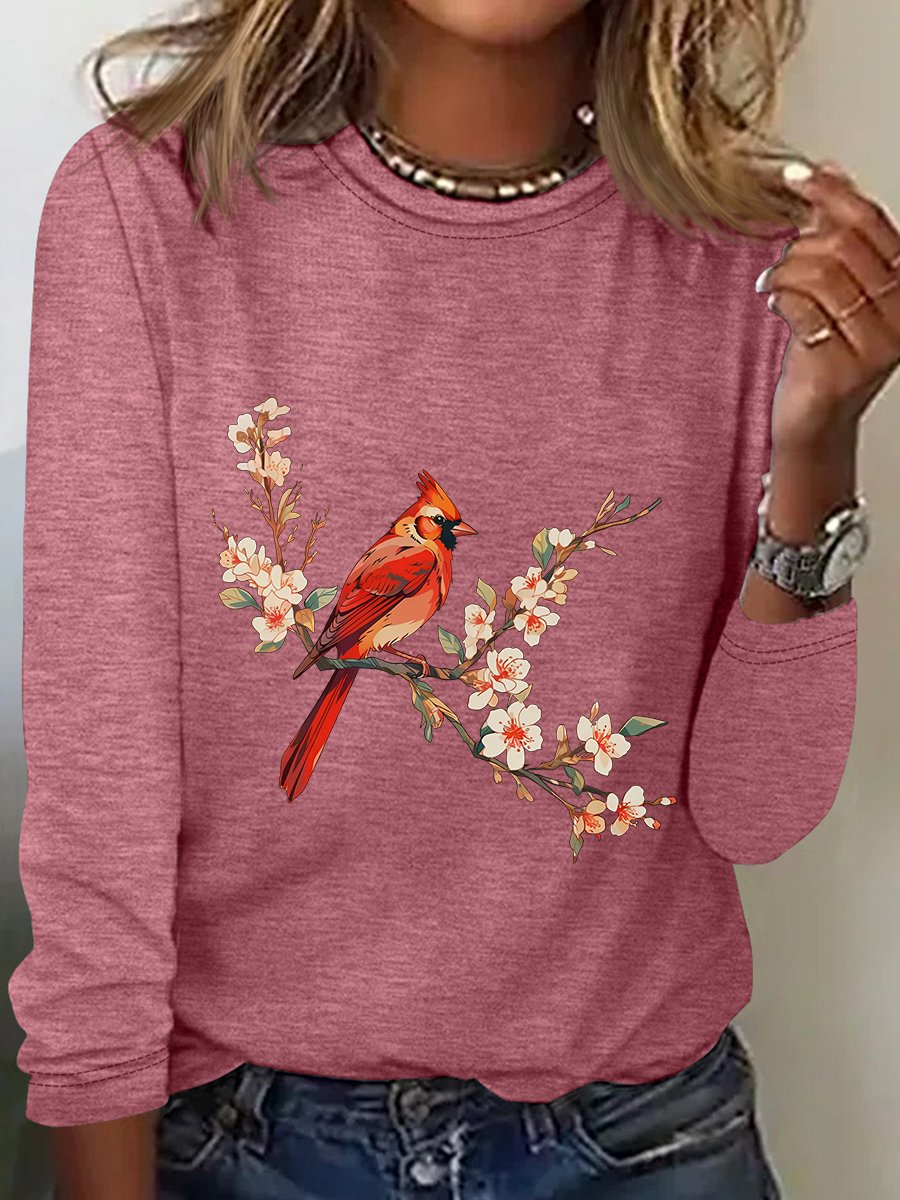 Cardinal Bird Casual Long Sleeve Shirt