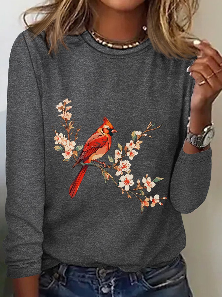 Cardinal Bird Casual Long Sleeve Shirt