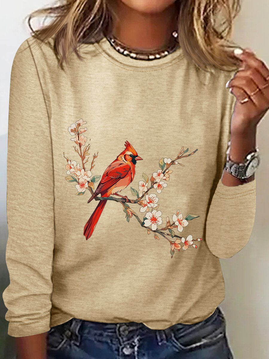 Cardinal Bird Casual Long Sleeve Shirt