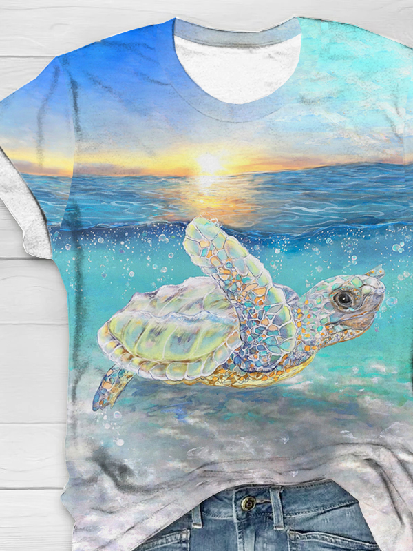 Crew Neck Turtle Loose Casual T-Shirt