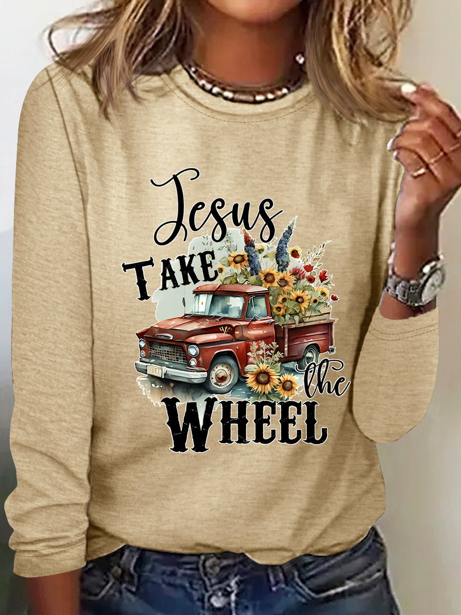 Jesus Take The Wheel Casual Long Sleeve Shirt