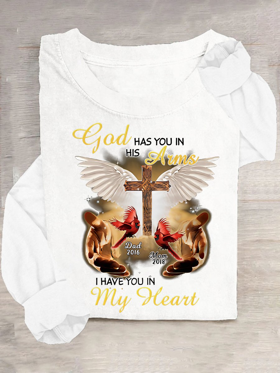 God Has You In His Arms, I Have You In My Heart Custom Cardinal Memorial Casual Long Sleeve Shirt