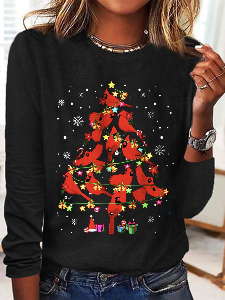 Cardinal Bird Christmas Casual Long Sleeve Shirt