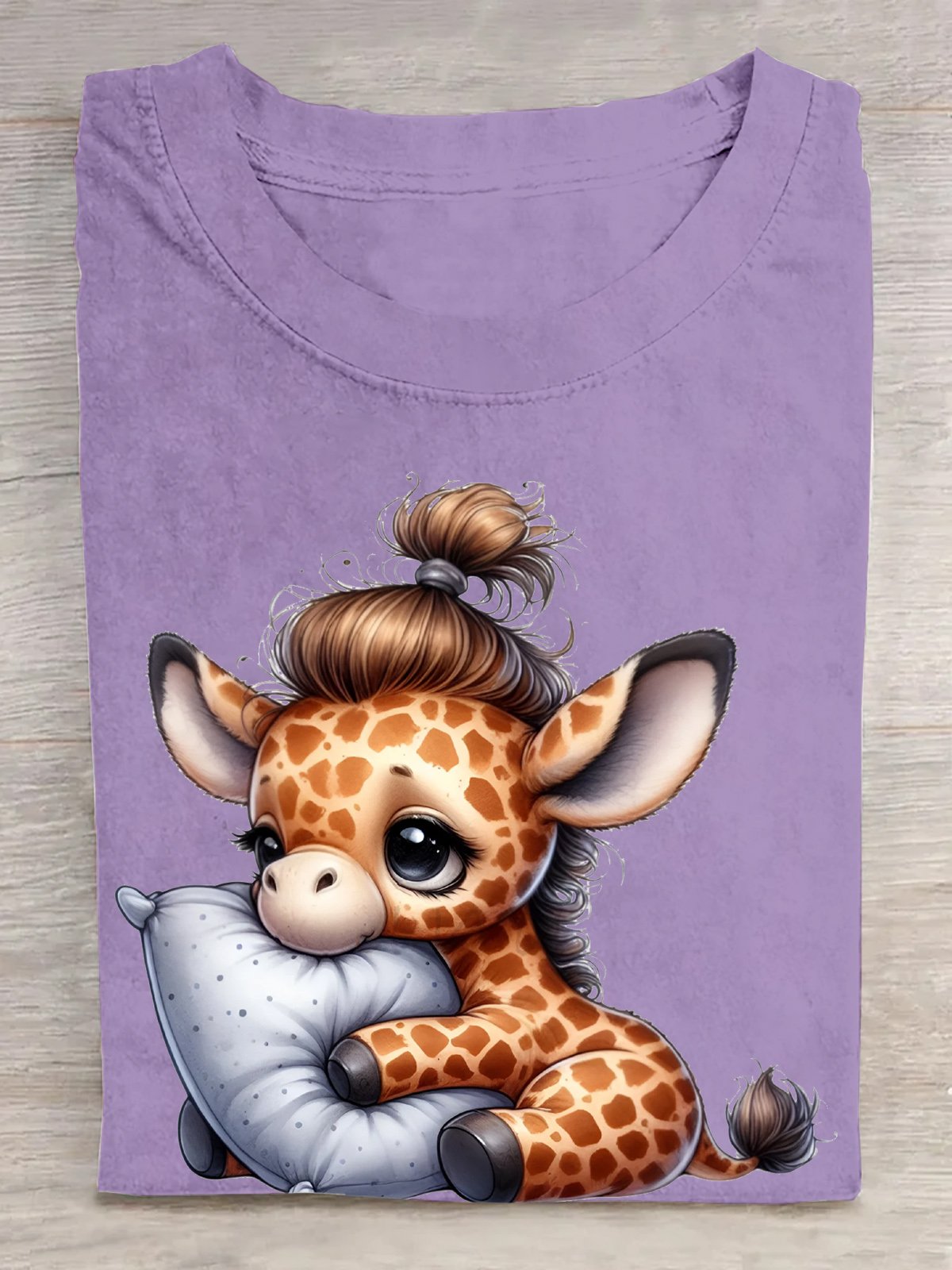 Cotton Cute Giraffe Sleeping on Pillow T-Shirt