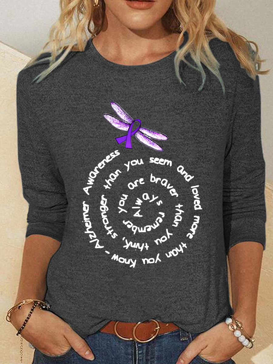 Alzheimers Awareness Memories Matter Brain Flowers Casual Long Sleeve Shirt