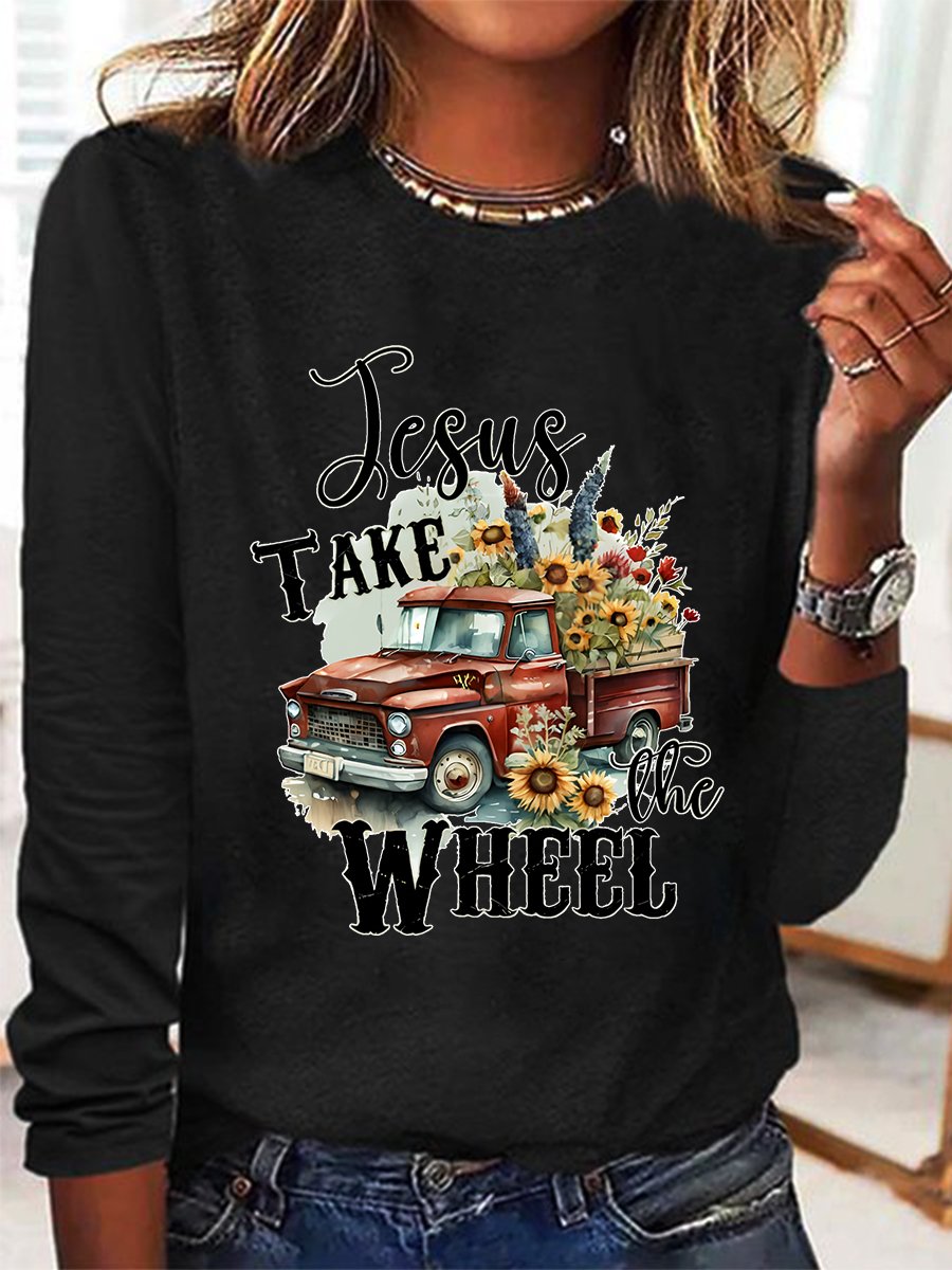 Jesus Take The Wheel Casual Long Sleeve Shirt