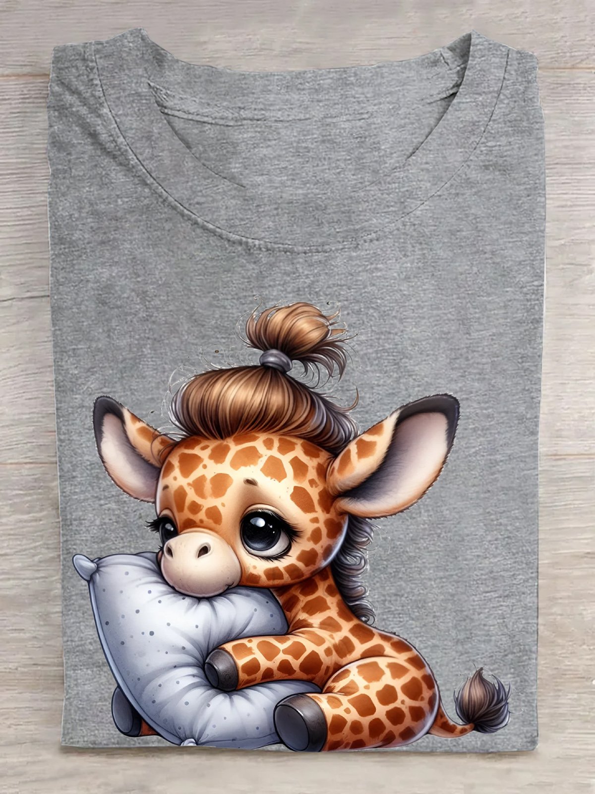 Cotton Cute Giraffe Sleeping on Pillow T-Shirt