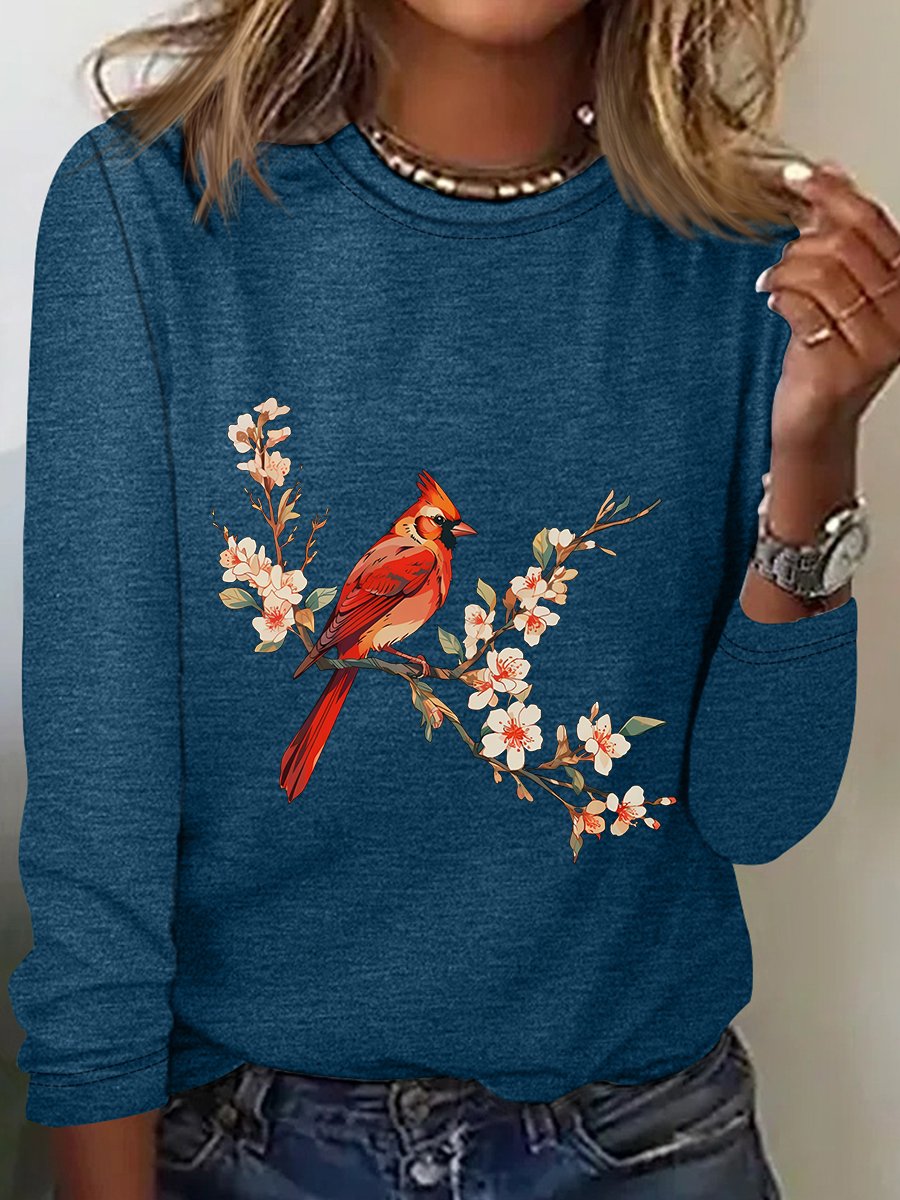 Cardinal Bird Casual Long Sleeve Shirt