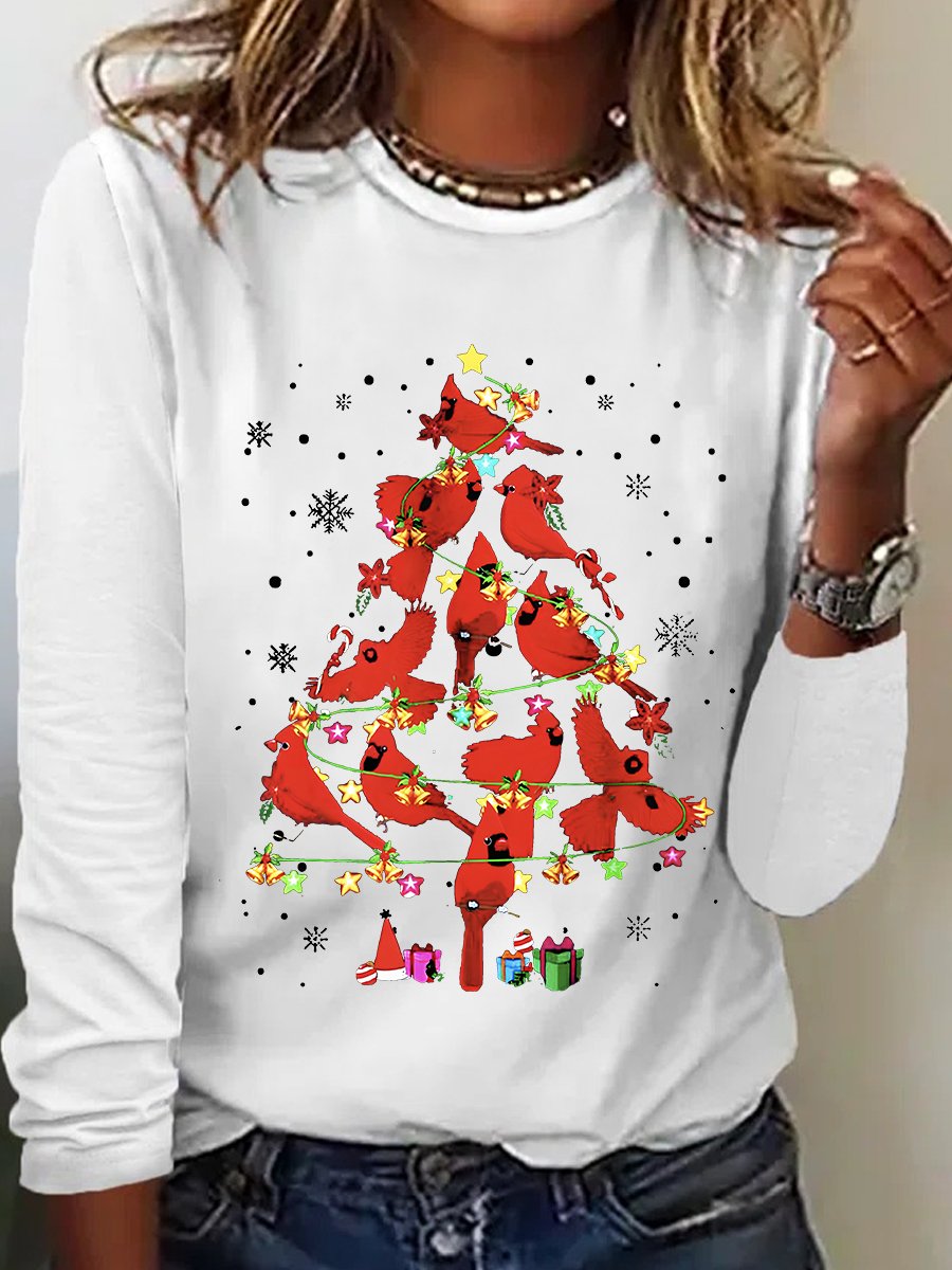 Cardinal Bird Christmas Casual Long Sleeve Shirt