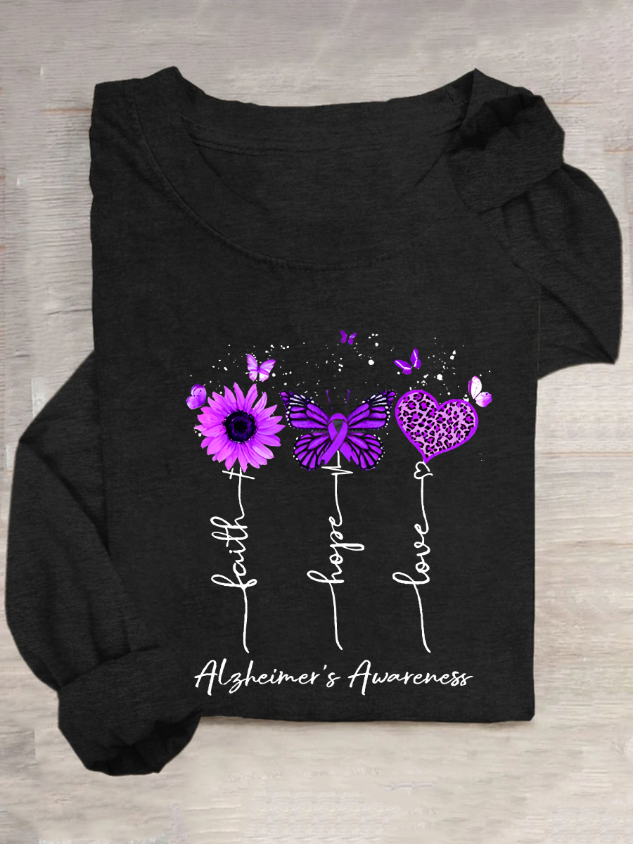 Women's Faith Hope Love Alzheimer's Awareness Print Casual Long Sleeve Shirt