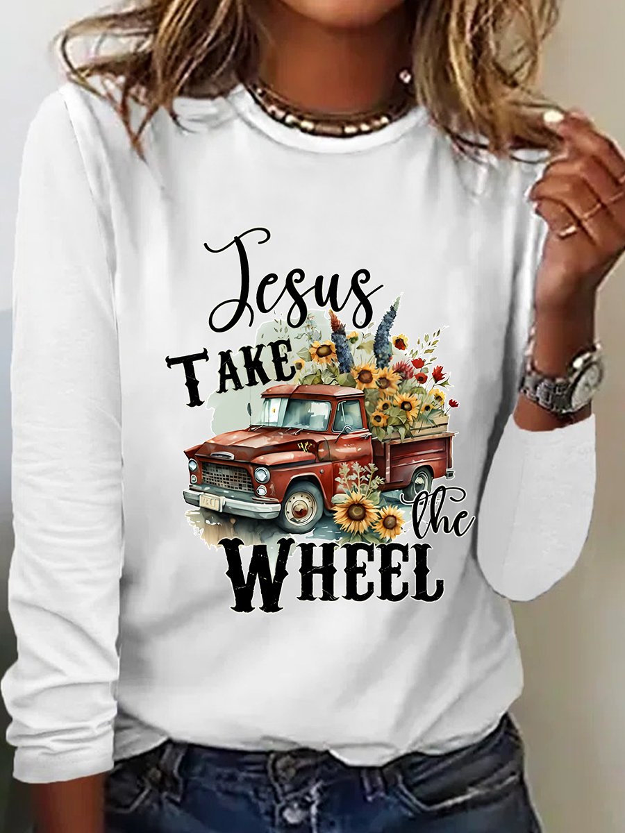 Jesus Take The Wheel Casual Long Sleeve Shirt