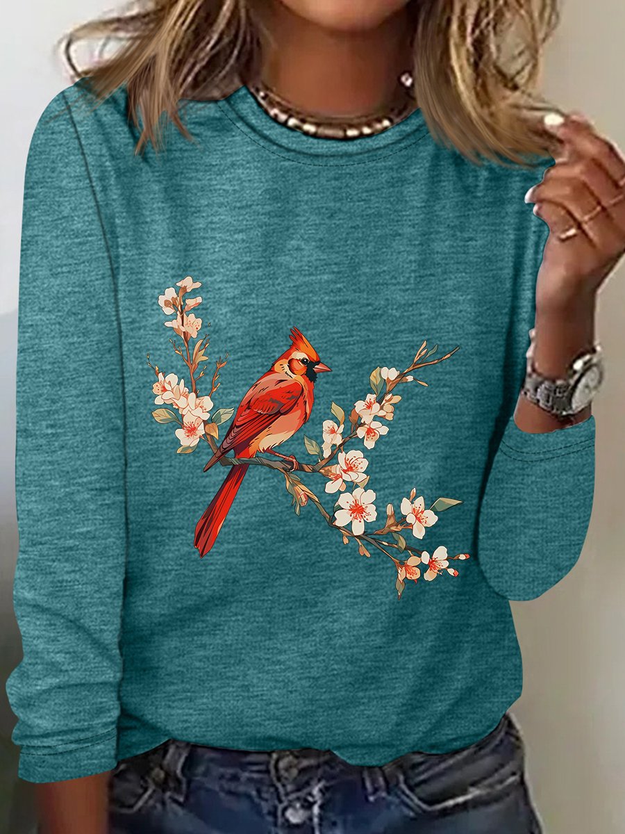 Cardinal Bird Casual Long Sleeve Shirt