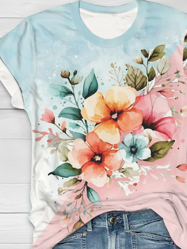 Floral printed round neck T-shirt