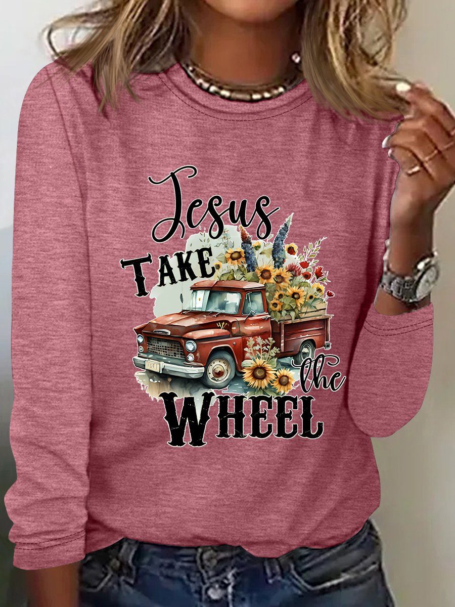 Jesus Take The Wheel Casual Long Sleeve Shirt