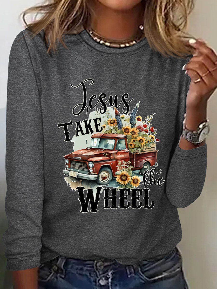 Jesus Take The Wheel Casual Long Sleeve Shirt