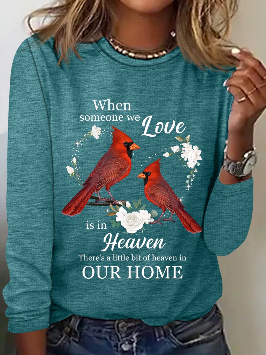 Best Family Memorial Cardinal Birds Shirt In Loving Memory Heaven In Home Casual Long Sleeve Shirt