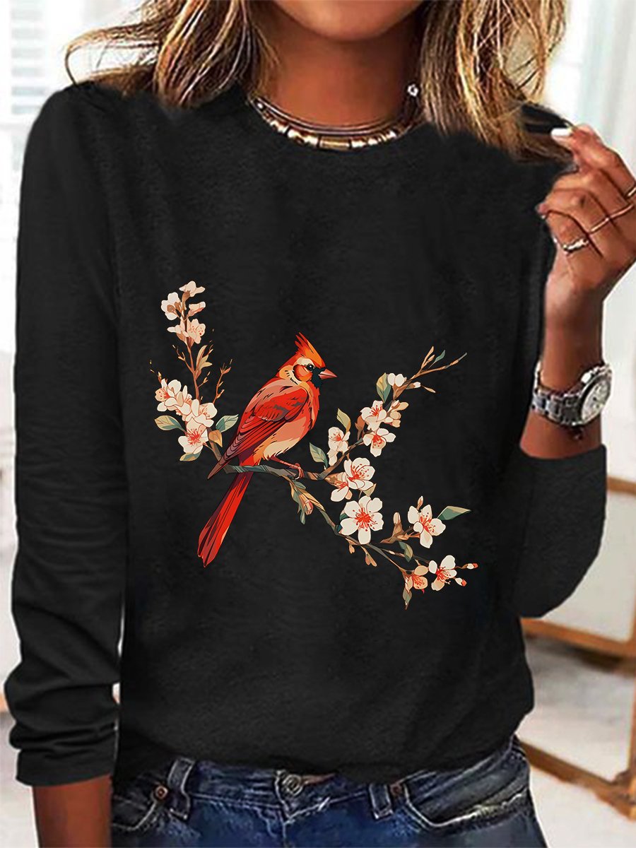 Cardinal Bird Casual Long Sleeve Shirt