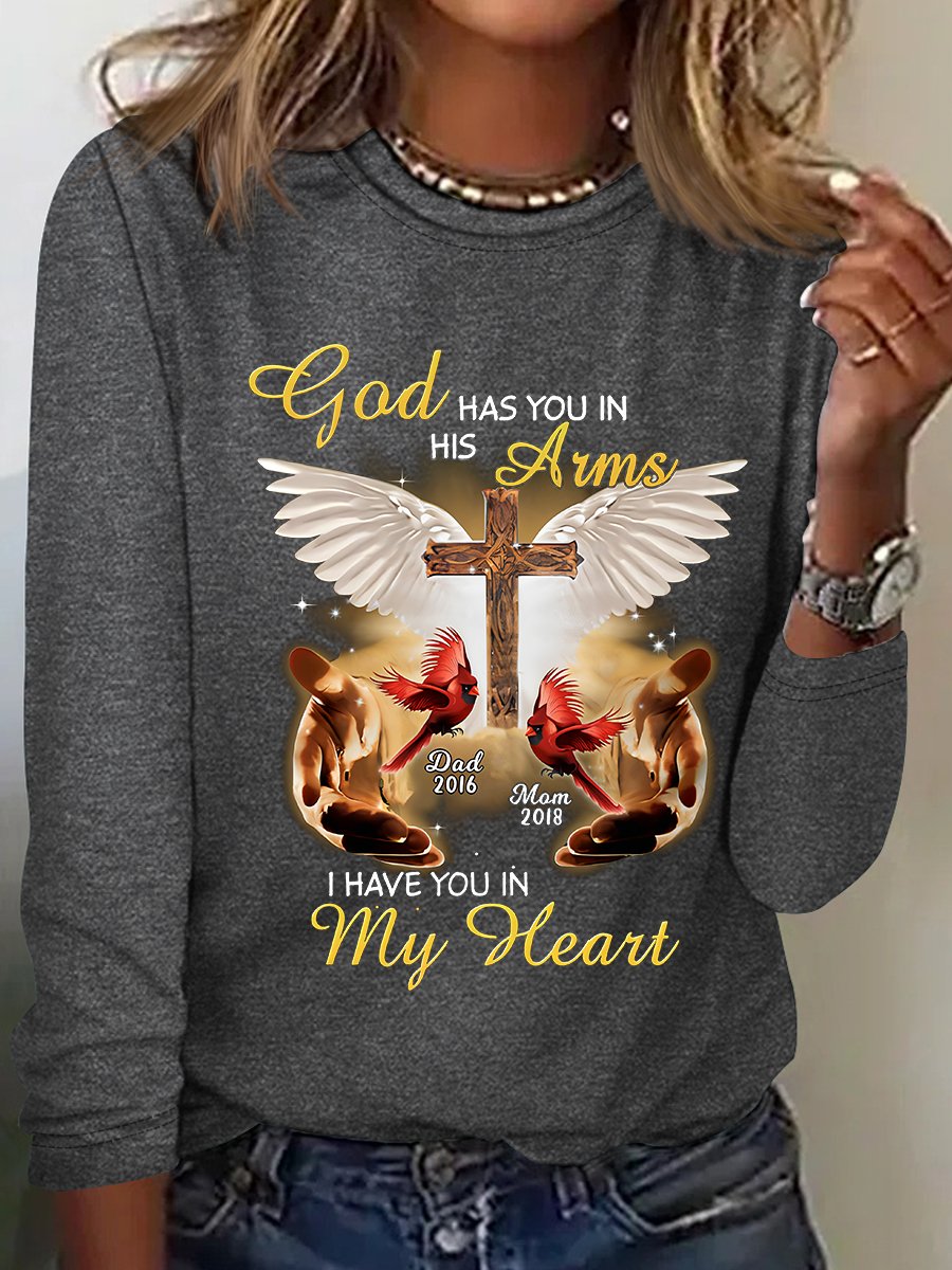 God Has You In His Arms, I Have You In My Heart Custom Cardinal Memorial Casual Long Sleeve Shirt