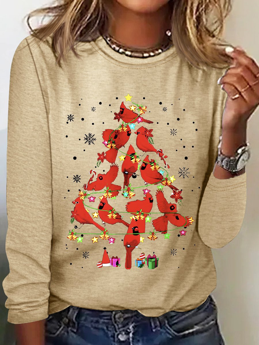 Cardinal Bird Christmas Casual Long Sleeve Shirt