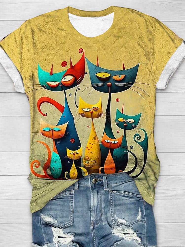 Loose Cat Jersey Casual T-Shirt