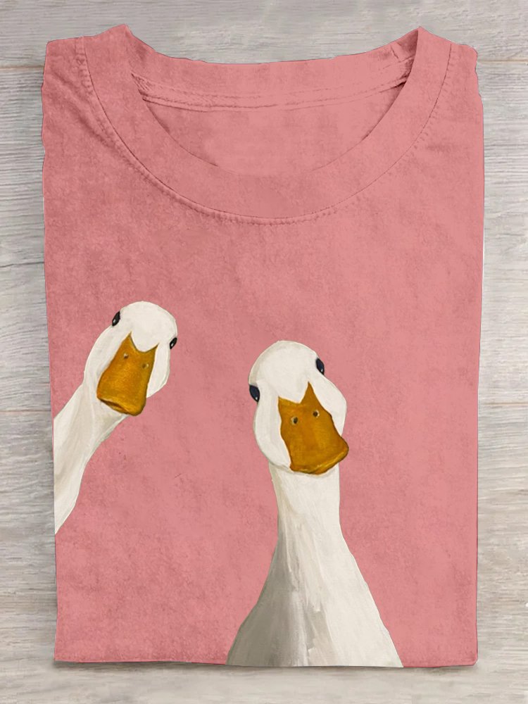 Casual Cotton Duck Loose Crew Neck T-Shirt