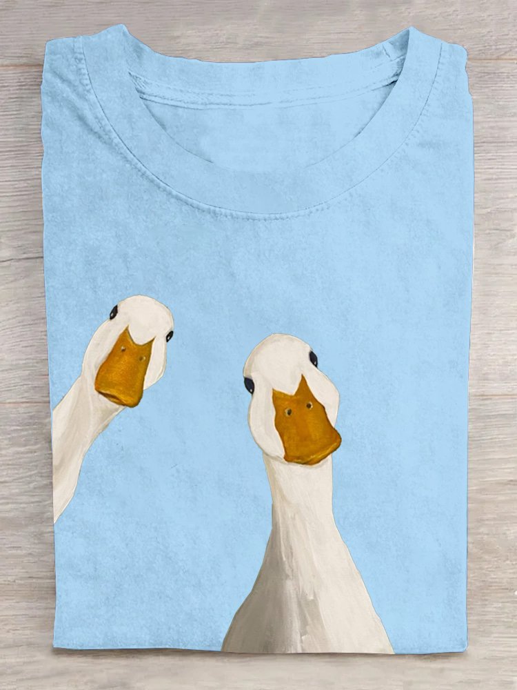 Casual Cotton Duck Loose Crew Neck T-Shirt